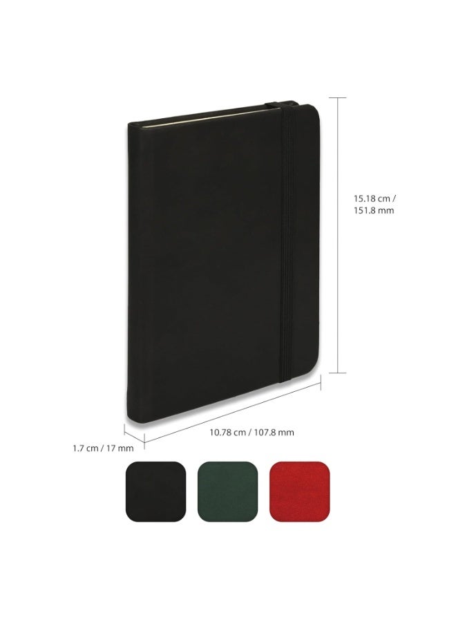 FIS® Executive Notebook, Italian PU Materials, A6 Size(105x148mm,) Round Corners, 96 Sheets, Single Ruled, 70gsm Italian Ivory Paper with Elastic Band Closure, 1 Piece, Black Color-FSNBEXA696BK - Image 4